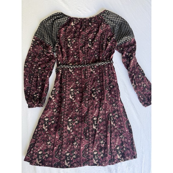 Women's Mid-length Dress Printed, S Long-Sleeve Boho V Neck Dress - Picture 4 of 4